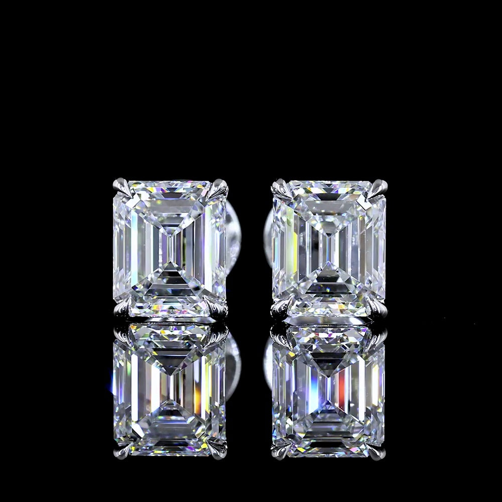 14K White Gold Emerald Cut Lab Diamond Stud Earrings - 1.82 Carat Total Weight with D VVS1 Clarity and Prong Setting - Covaloro Fine Jewelry