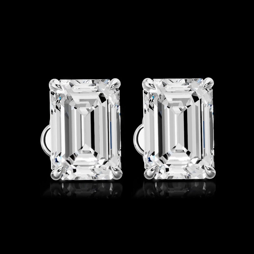 14K White Gold Emerald Cut Lab Diamond Stud Earrings - 10.06 Total Carat Weight, D vs E Color, VS1 Clarity, IGI Certified with Push Backs - Covaloro Fine Jewelry