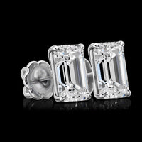14K White Gold Emerald Cut Lab Diamond Stud Earrings - 10.06 Total Carat Weight, D vs E Color, VS1 Clarity, IGI Certified with Push Backs - Covaloro Fine Jewelry