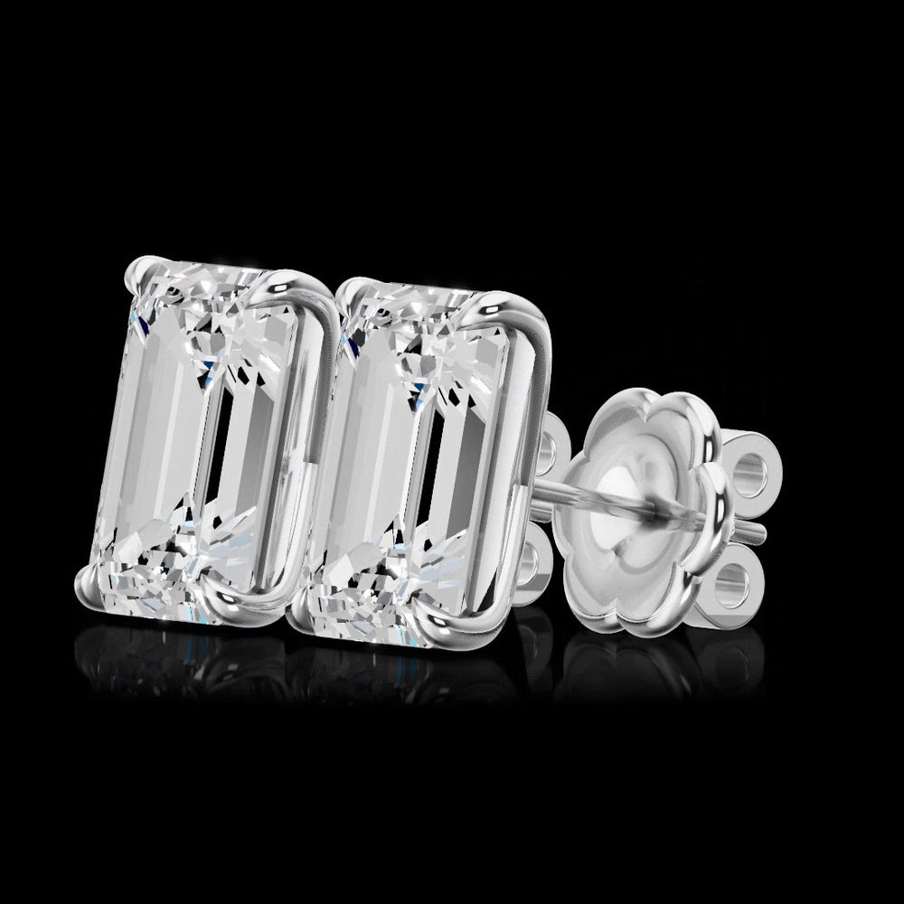 14K White Gold Emerald Cut Lab Diamond Stud Earrings - 10.06 Total Carat Weight, D vs E Color, VS1 Clarity, IGI Certified with Push Backs - Covaloro Fine Jewelry