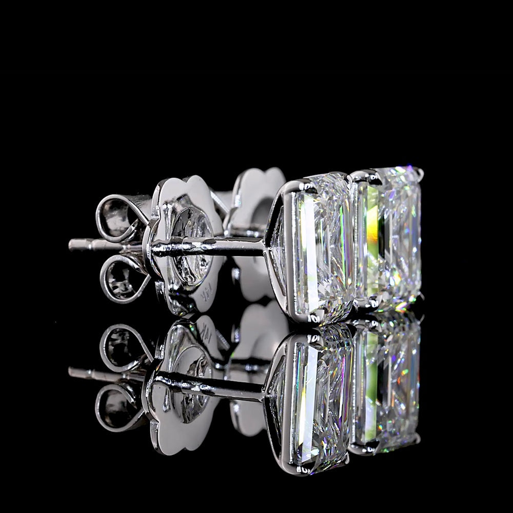 14K White Gold Emerald Cut Lab Diamond Stud Earrings - 2.02 Carat Total Weight, E-F Color VS1 Clarity - Covaloro Fine Jewelry