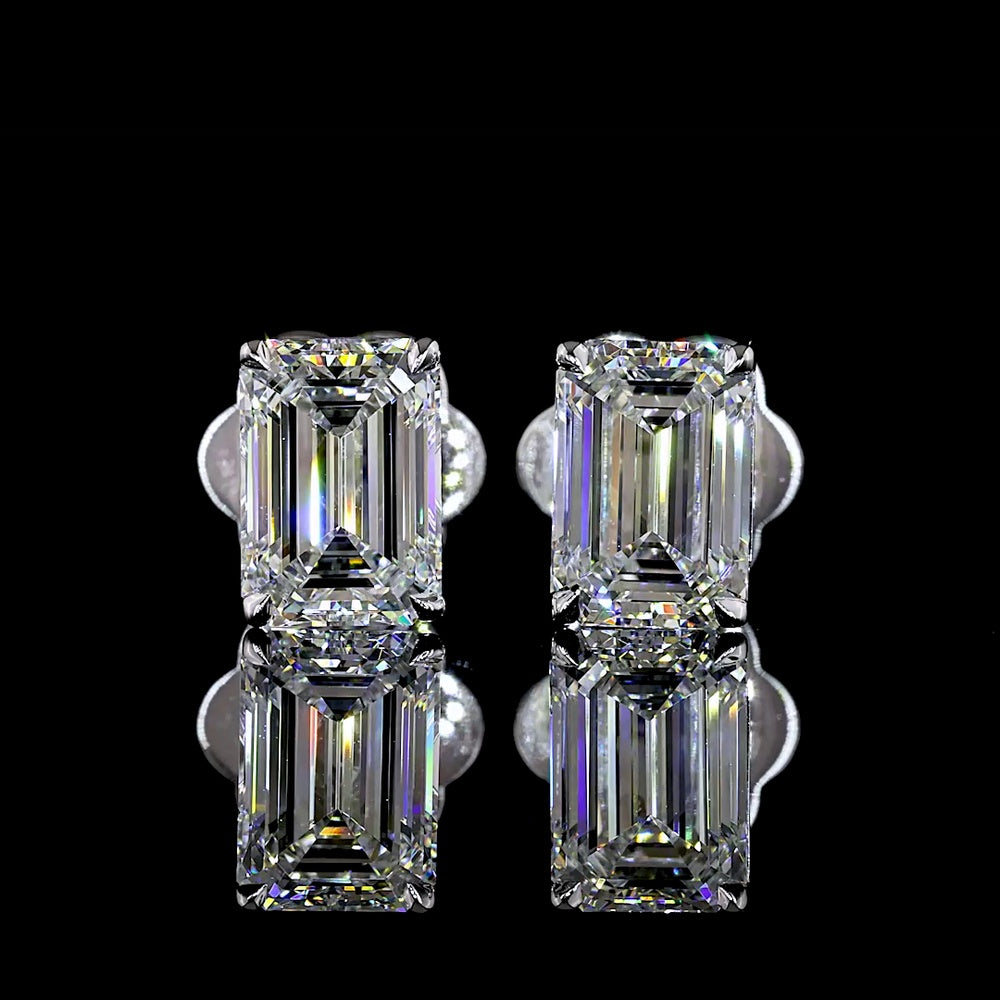 14K White Gold Emerald Cut Lab Diamond Stud Earrings - 2.02 Carat Total Weight, E-F Color VS1 Clarity - Covaloro Fine Jewelry