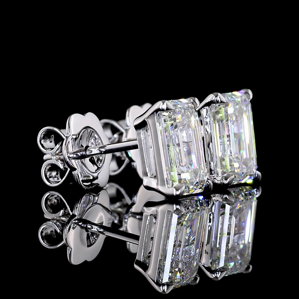 14K White Gold Emerald Cut Lab Diamond Stud Earrings - 2.51 Carat Total Weight, D VVS1/VVS2, IGI Certified, North-South Prong Setting - Covaloro Fine Jewelry