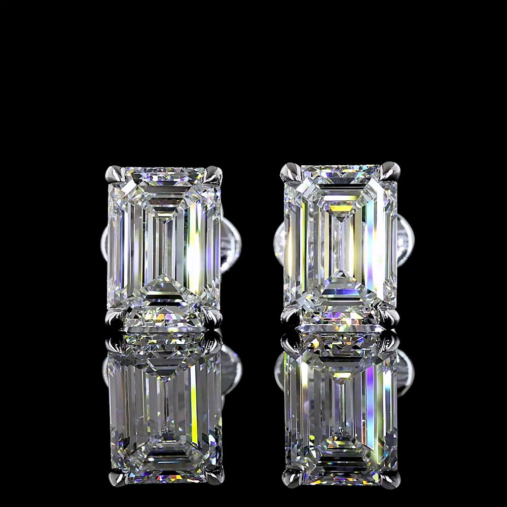 14K White Gold Emerald Cut Lab Diamond Stud Earrings - 2.51 Carat Total Weight, D VVS1/VVS2, IGI Certified, North-South Prong Setting - Covaloro Fine Jewelry