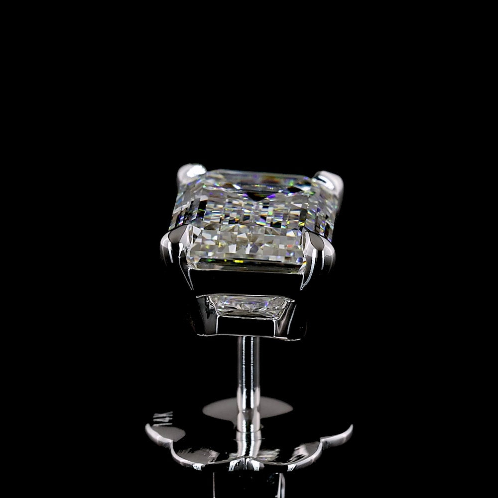 14K White Gold Emerald Cut Lab Diamond Stud Earrings - 2.51 Carat Total Weight, D VVS1/VVS2, IGI Certified, North-South Prong Setting - Covaloro Fine Jewelry