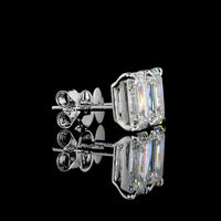 14K White Gold Emerald Cut Lab Diamond Stud Earrings - 3.03 Total Carat Weight, E-F Color, VVS2 Clarity, North-South Prong Setting - Covaloro Fine Jewelry
