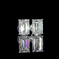 14K White Gold Emerald Cut Lab Diamond Stud Earrings - 3.03 Total Carat Weight, E-F Color, VVS2 Clarity, North-South Prong Setting - Covaloro Fine Jewelry