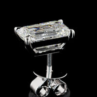 14K White Gold Emerald Cut Lab Diamond Stud Earrings - 3.03 Total Carat Weight, E-F Color, VVS2 Clarity, North-South Prong Setting - Covaloro Fine Jewelry