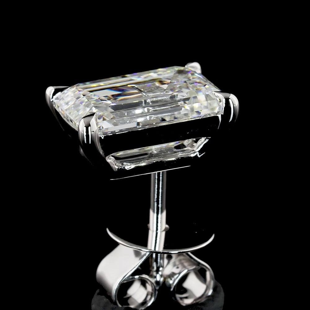 14K White Gold Emerald Cut Lab Diamond Stud Earrings - 3.03 Total Carat Weight, E-F Color, VVS2 Clarity, North-South Prong Setting - Covaloro Fine Jewelry