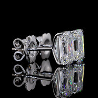 14K White Gold Emerald Cut Lab Diamond Stud Earrings - 3.07 Carat Total Weight, 1.55 Carats & 1.52 Carats Stones, E VVS2 Clarity, Four-Prong North-South Settings - Covaloro Fine Jewelry