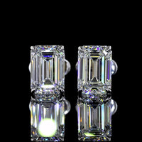 14K White Gold Emerald Cut Lab Diamond Stud Earrings - 3.07 Carat Total Weight, 1.55 Carats & 1.52 Carats Stones, E VVS2 Clarity, Four-Prong North-South Settings - Covaloro Fine Jewelry