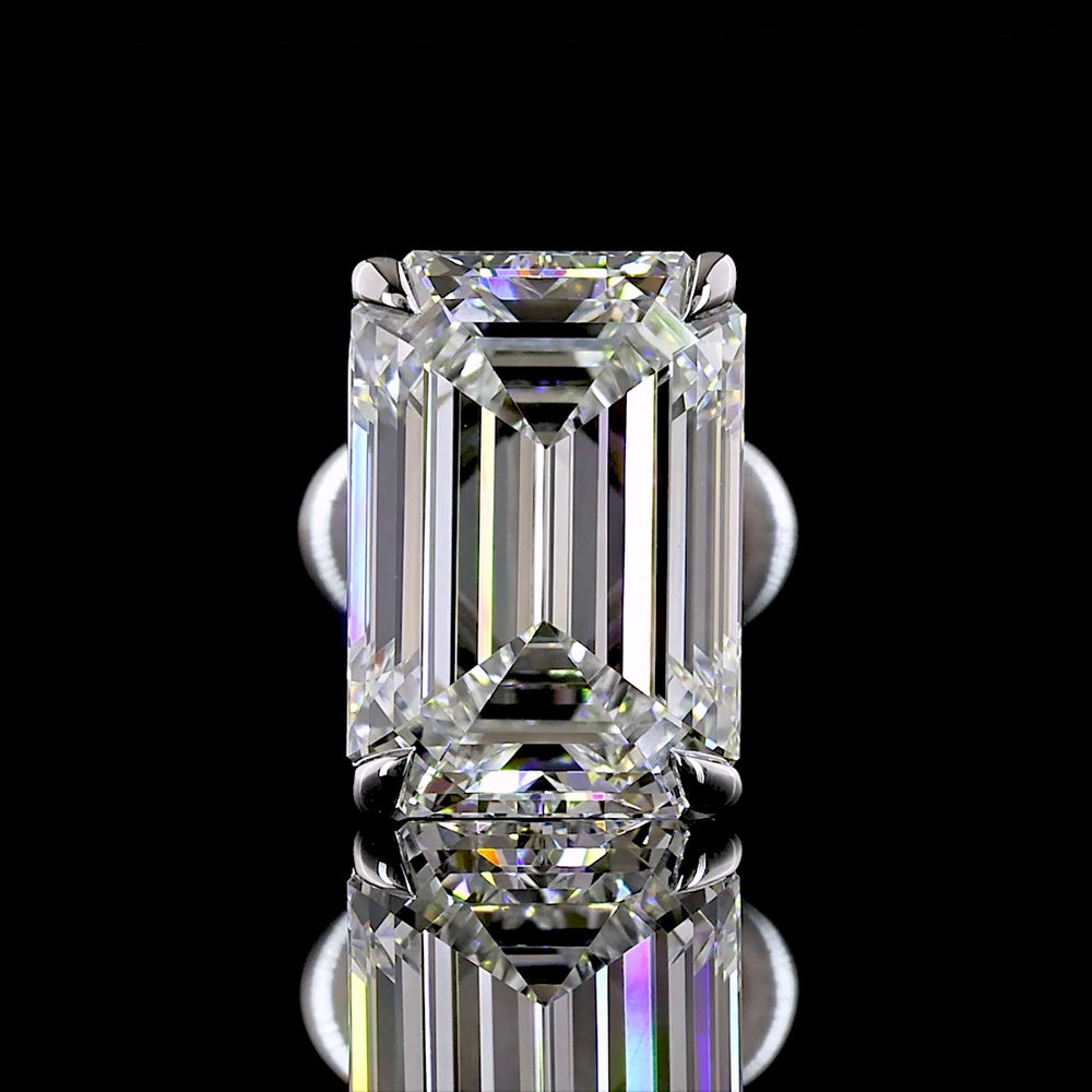 14K White Gold Emerald Cut Lab Diamond Stud Earrings - 3.07 Carat Total Weight, 1.55 Carats & 1.52 Carats Stones, E VVS2 Clarity, Four-Prong North-South Settings - Covaloro Fine Jewelry