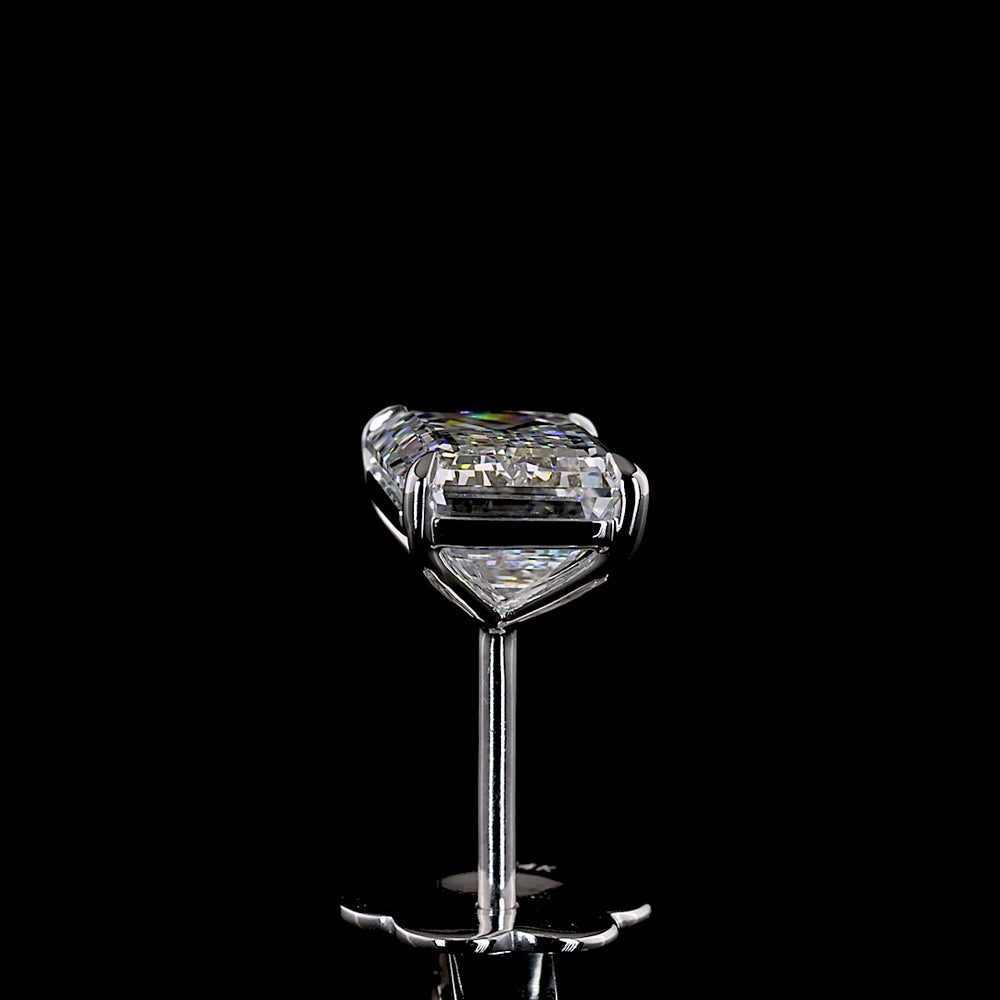 14K White Gold Emerald Cut Lab Diamond Stud Earrings - 3.07 Carat Total Weight, 1.55 Carats & 1.52 Carats Stones, E VVS2 Clarity, Four-Prong North-South Settings - Covaloro Fine Jewelry