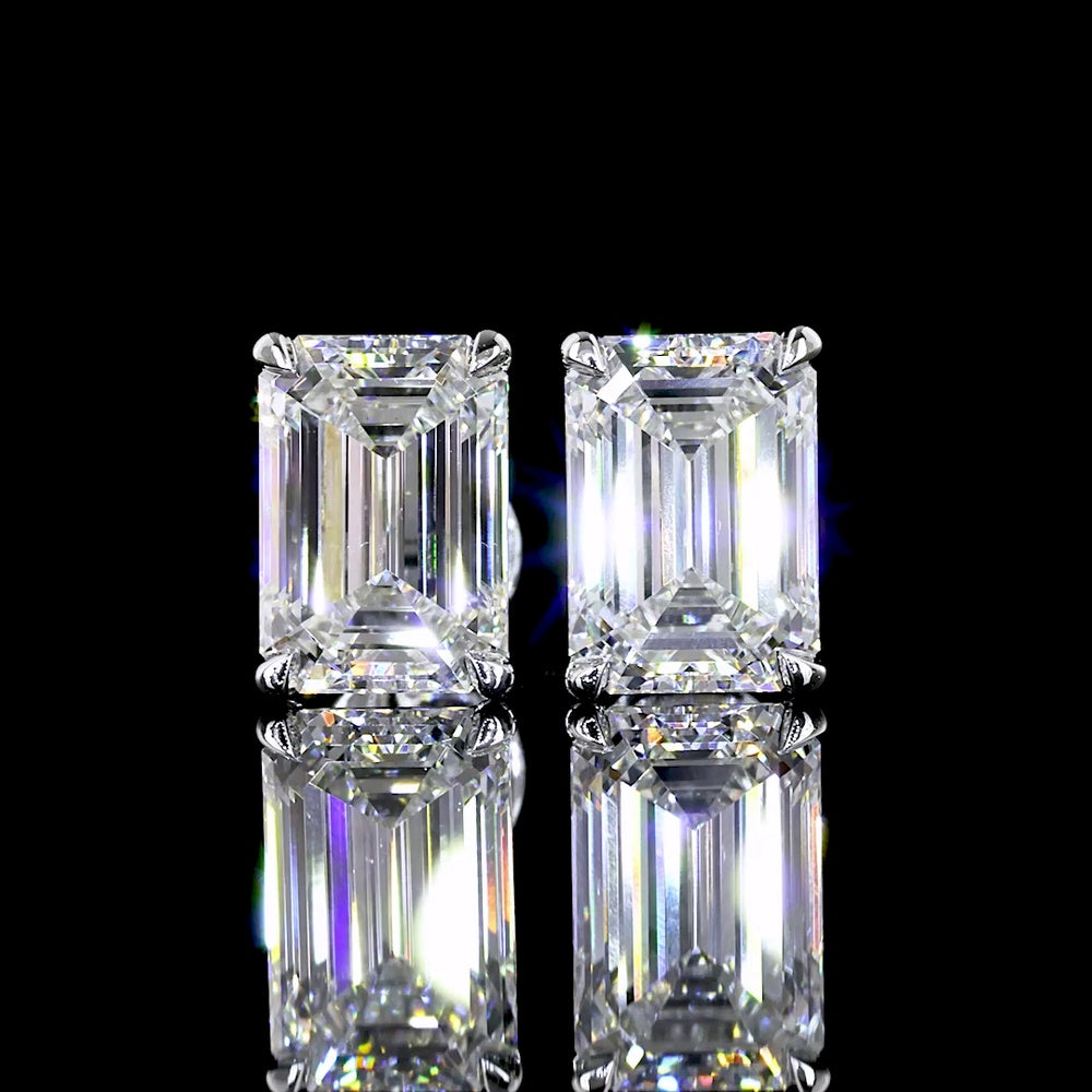 14K White Gold Emerald Cut Lab Diamond Stud Earrings - 4.02 Carat Total Weight (E Color, VS1 Clarity) in Prong Setting - Covaloro Fine Jewelry