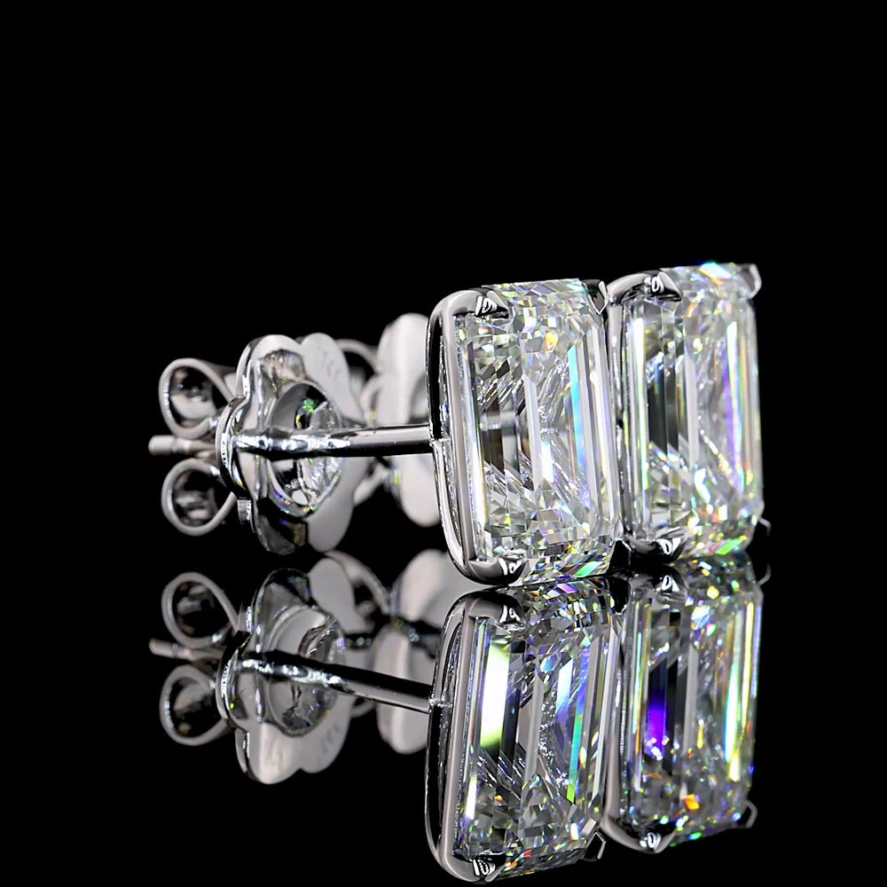 14K White Gold Emerald Cut Lab Diamond Stud Earrings - 4.2 Carats Total Diamond Weight (2.11 Carats & 2.09 Carats Stones, F Color, VVS2 Clarity) - Covaloro Fine Jewelry