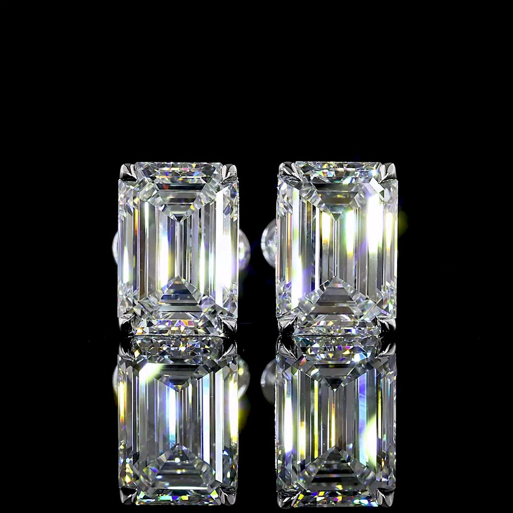 14K White Gold Emerald Cut Lab Diamond Stud Earrings - 4.2 Carats Total Diamond Weight (2.11 Carats & 2.09 Carats Stones, F Color, VVS2 Clarity) - Covaloro Fine Jewelry