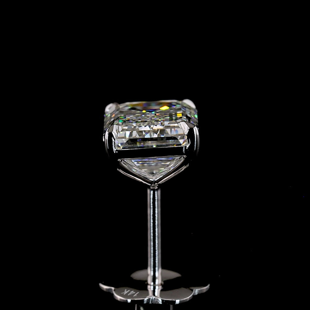 14K White Gold Emerald Cut Lab Diamond Stud Earrings - 4.2 Carats Total Diamond Weight (2.11 Carats & 2.09 Carats Stones, F Color, VVS2 Clarity) - Covaloro Fine Jewelry