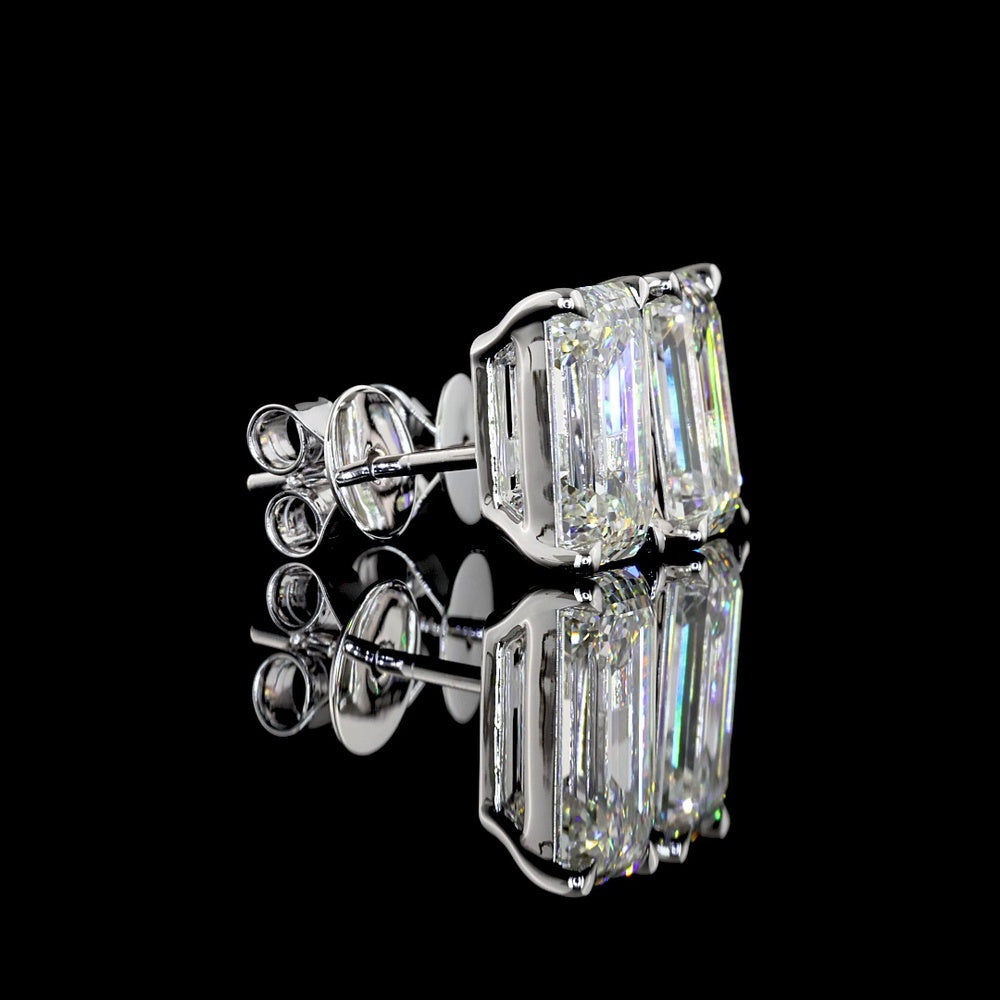 14K White Gold Emerald Cut Lab Diamond Stud Earrings - 5.04 Carats Total Diamond Weight (E VVS2 & F VS1) - Covaloro Fine Jewelry
