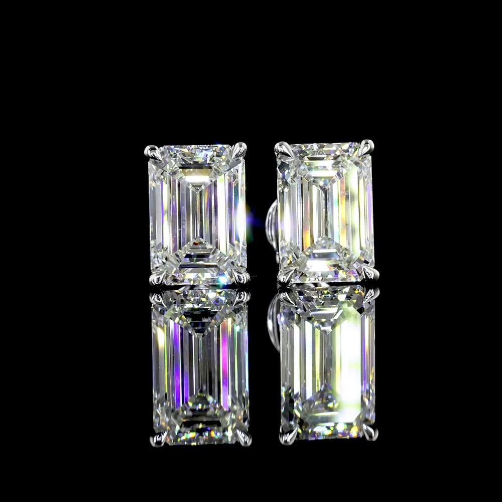 14K White Gold Emerald Cut Lab Diamond Stud Earrings - 5.04 Carats Total Diamond Weight (E VVS2 & F VS1) - Covaloro Fine Jewelry