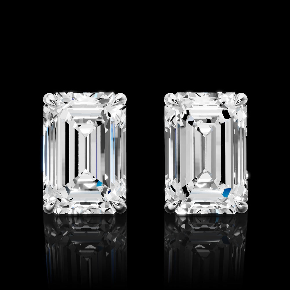 14K White Gold Emerald Cut Lab Diamond Stud Earrings - 6.04 Carat Total Weight, E VVS2 Clarity, IGI Certified - Covaloro Fine Jewelry