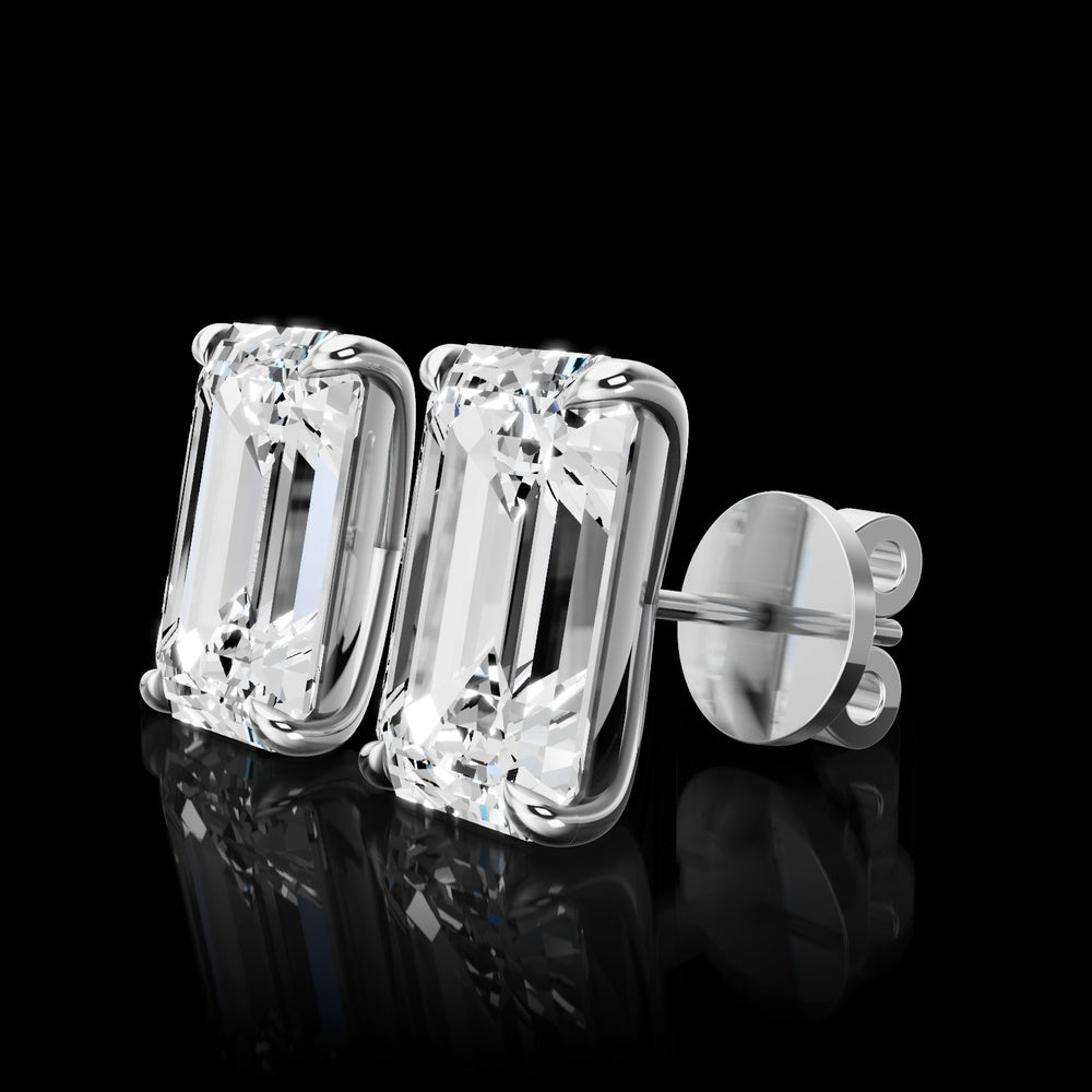 14K White Gold Emerald Cut Lab Diamond Stud Earrings - 6.04 Carat Total Weight, E VVS2 Clarity, IGI Certified - Covaloro Fine Jewelry