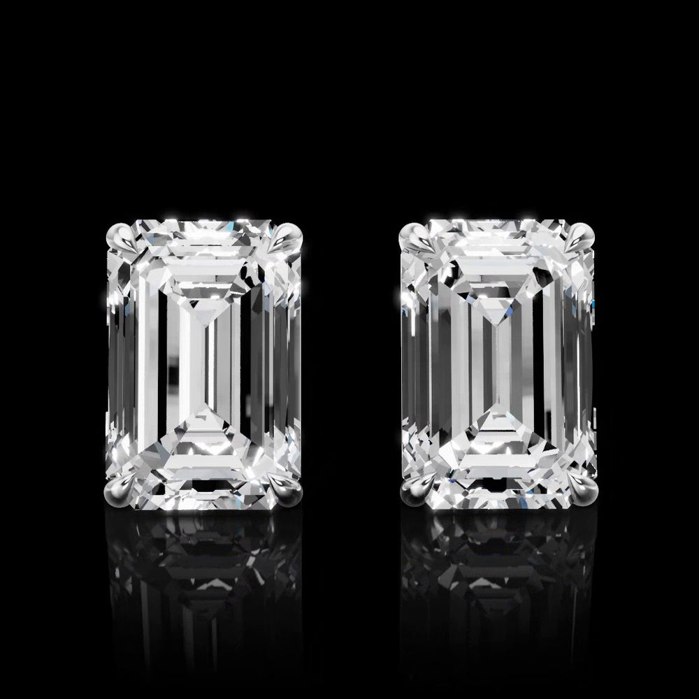 14K White Gold Emerald Cut Lab Diamond Stud Earrings - 7.06 Carat Total Weight, IGI Certified E VVS2 - Covaloro Fine Jewelry