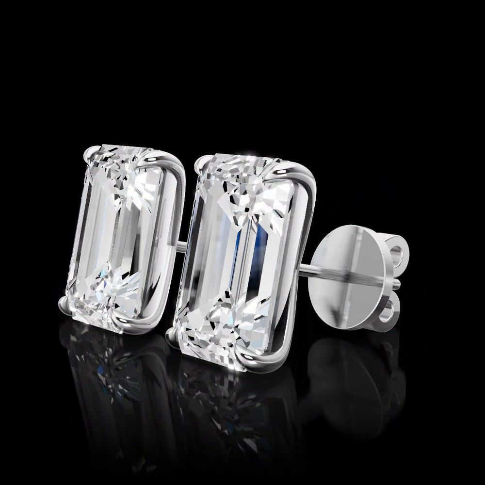 14K White Gold Emerald Cut Lab Diamond Stud Earrings - 7.06 Carat Total Weight, IGI Certified E VVS2 - Covaloro Fine Jewelry
