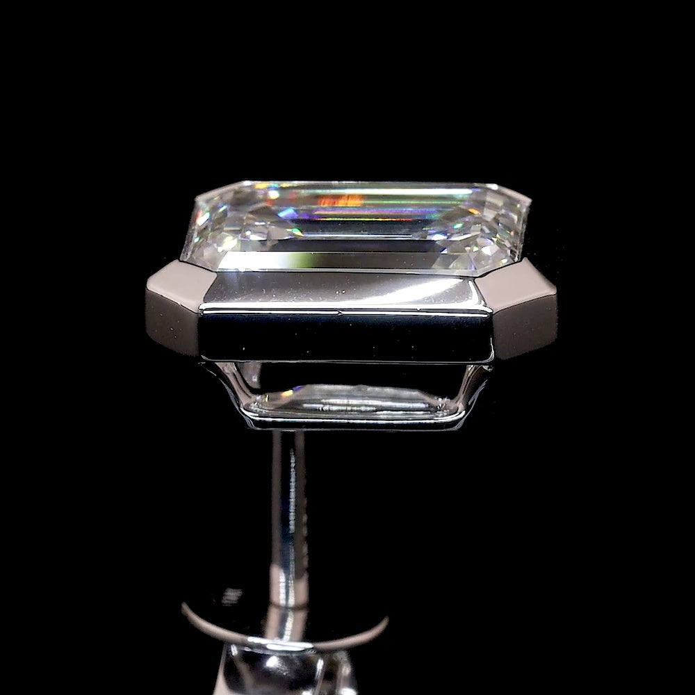 14K White Gold Emerald Cut Lab Diamond Stud Earrings - Bezel Set - 3.41 Carat Total Weight E VS1 GIA Certified - Covaloro Fine Jewelry