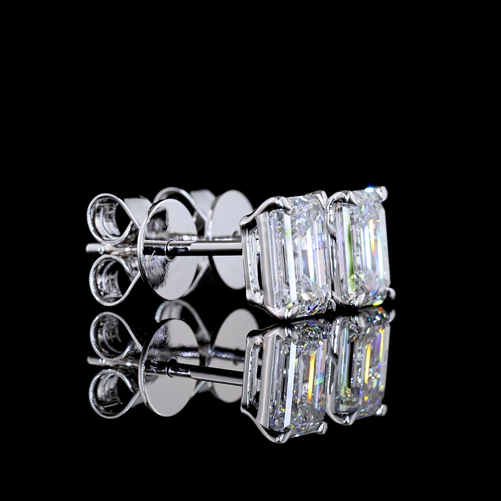 14K White Gold Emerald Cut Lab Diamond Stud Earrings - E-F Color VS1 Clarity - 1.48 Carat Total Weight - Covaloro Fine Jewelry
