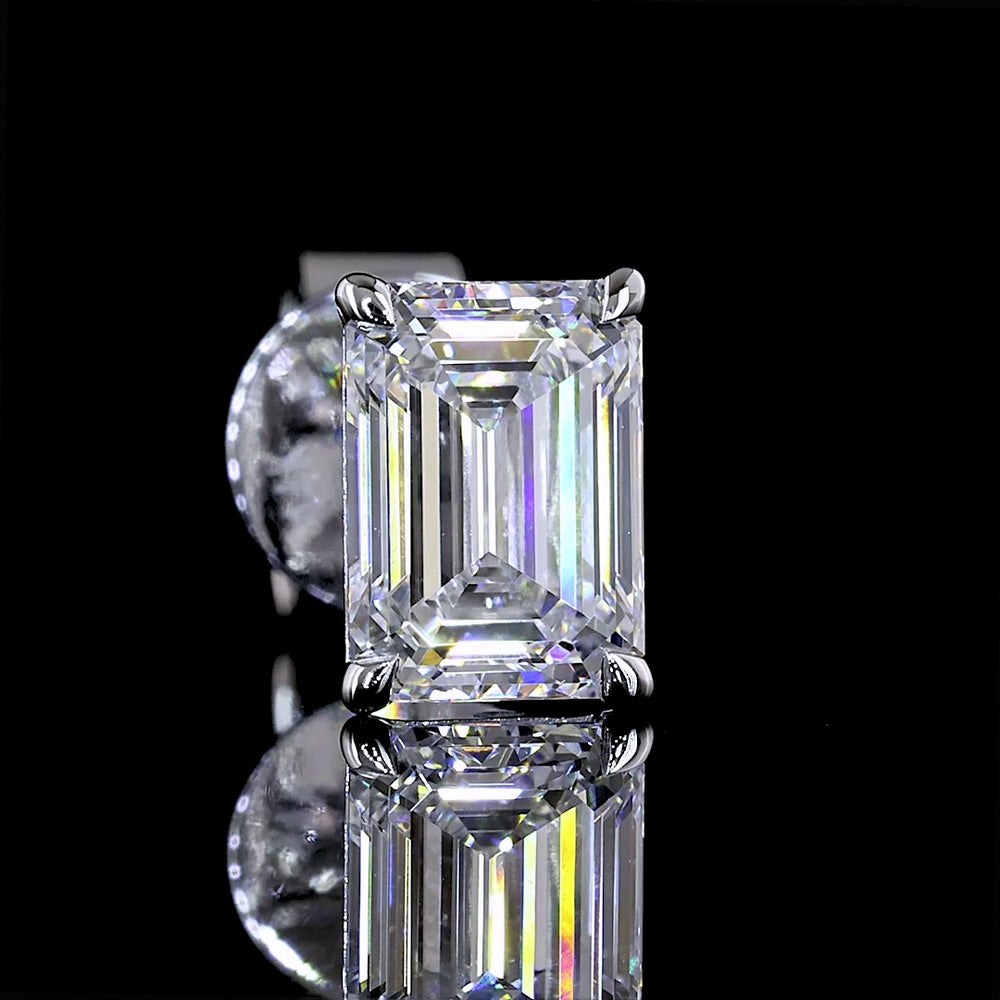 14K White Gold Emerald Cut Lab Diamond Stud Earrings - E-F Color VS1 Clarity - 1.48 Carat Total Weight - Covaloro Fine Jewelry