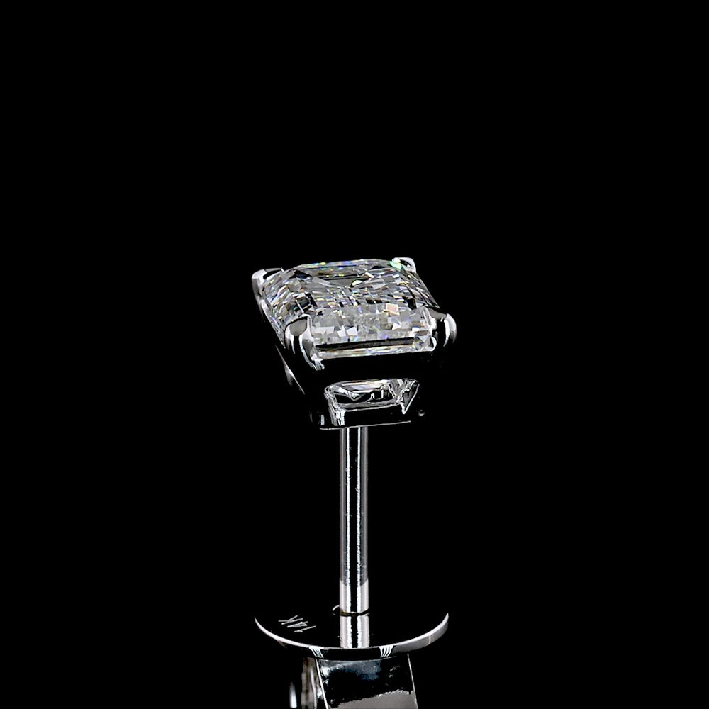 14K White Gold Emerald Cut Lab Diamond Stud Earrings - E-F Color VS1 Clarity - 1.48 Carat Total Weight - Covaloro Fine Jewelry