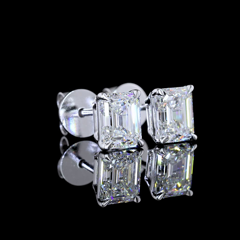 14K White Gold Emerald-Cut Lab Diamond Stud Earrings with North-South Prong Setting - 1.81 Carat Total Weight (E Color, VVS2 Clarity) - Covaloro Fine Jewelry