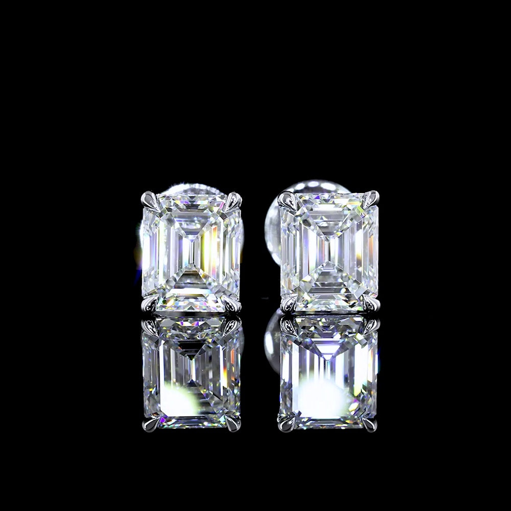 14K White Gold Emerald-Cut Lab Diamond Stud Earrings with North-South Prong Setting - 1.81 Carat Total Weight (E Color, VVS2 Clarity) - Covaloro Fine Jewelry