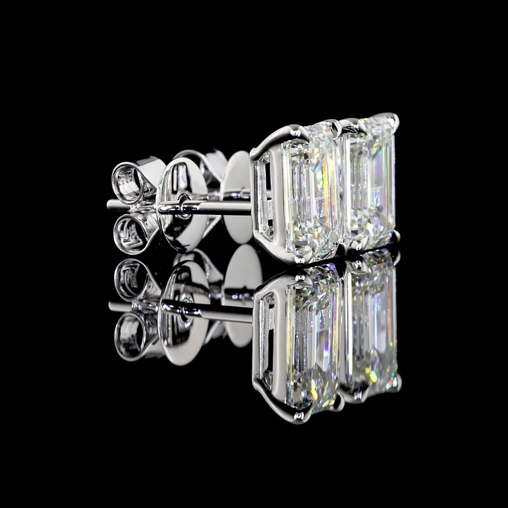 14K White Gold Emerald Cut Lab Diamond Stud Earrings with North-South Prong Setting - 2.52 Carat Total Weight, E-F Color, VVS2 Clarity - Covaloro Fine Jewelry