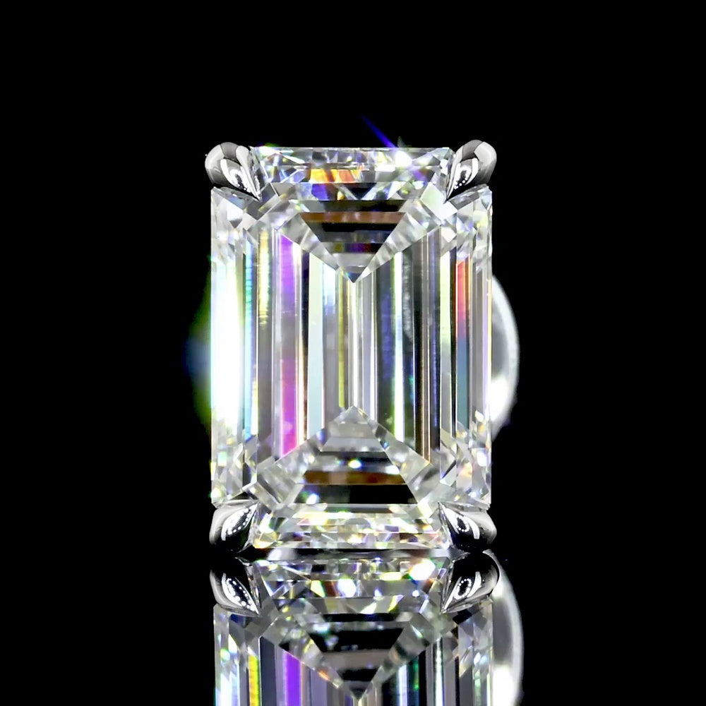 14K White Gold Emerald Cut Lab Diamond Stud Earrings with North-South Prong Setting - 2.52 Carat Total Weight, E-F Color, VVS2 Clarity - Covaloro Fine Jewelry