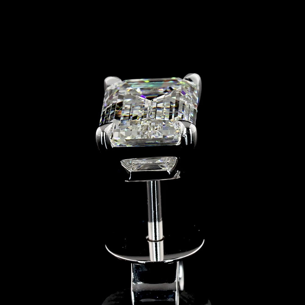 14K White Gold Emerald Cut Lab Diamond Stud Earrings with North-South Prong Setting - 2.52 Carat Total Weight, E-F Color, VVS2 Clarity - Covaloro Fine Jewelry