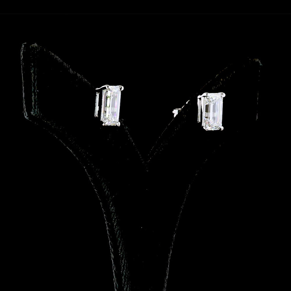 14K White Gold Emerald Cut Lab Diamond Stud Earrings with North-South Prong Setting - 5.39 Carats Total Diamond Weight - Covaloro Fine Jewelry
