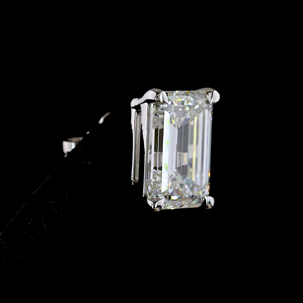 14K White Gold Emerald Cut Lab Diamond Stud Earrings with North-South Prong Setting - 5.39 Carats Total Diamond Weight - Covaloro Fine Jewelry