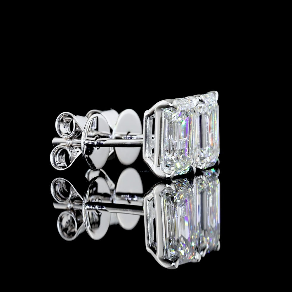 14K White Gold Emerald Cut Lab Diamond Stud Earrings with Prong Setting - 2.09 Carat Total Diamond Weight (E-F Color, VVS2 Clarity) - Covaloro Fine Jewelry