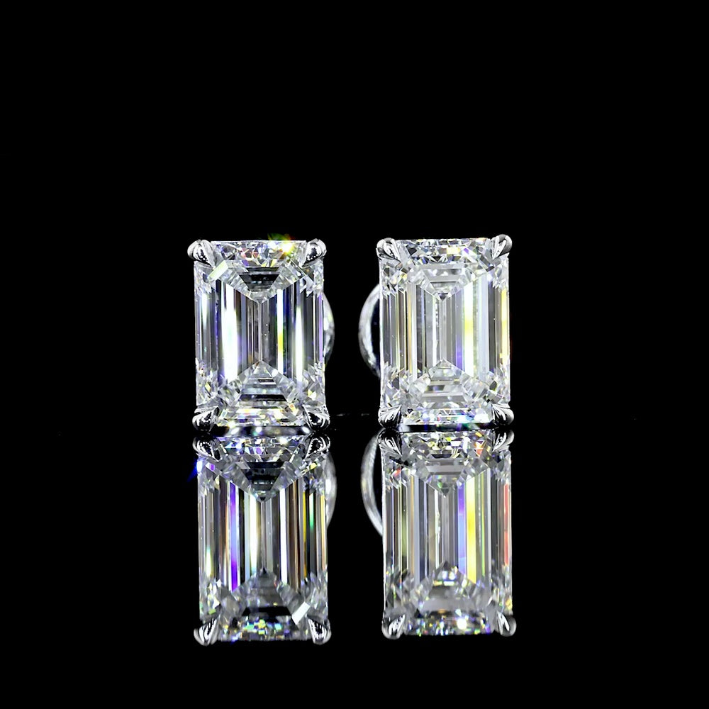 14K White Gold Emerald Cut Lab Diamond Stud Earrings with Prong Setting - 2.09 Carat Total Diamond Weight (E-F Color, VVS2 Clarity) - Covaloro Fine Jewelry