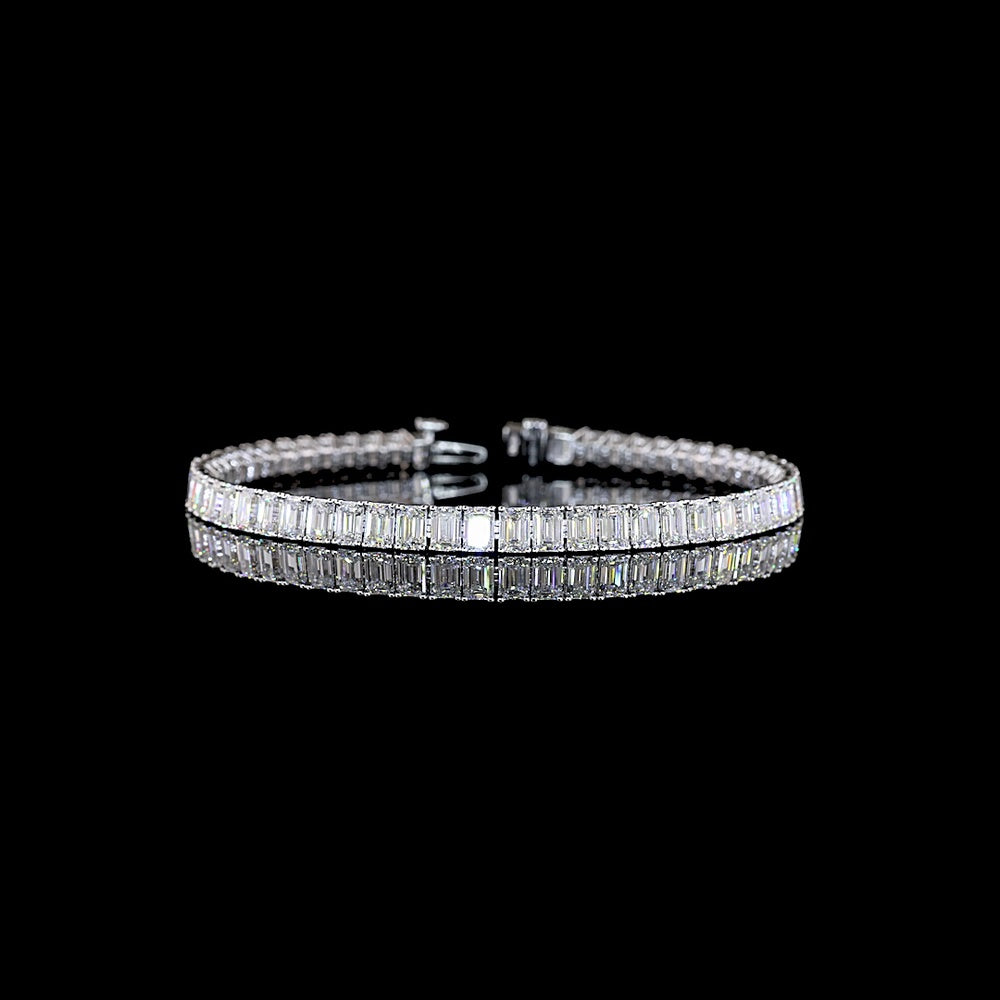 14K White Gold Emerald Cut Lab Diamond Tennis Bracelet - 11.90 Carat Total Weight with 58 Stones in E-F VS1 Quality - Covaloro Fine Jewelry