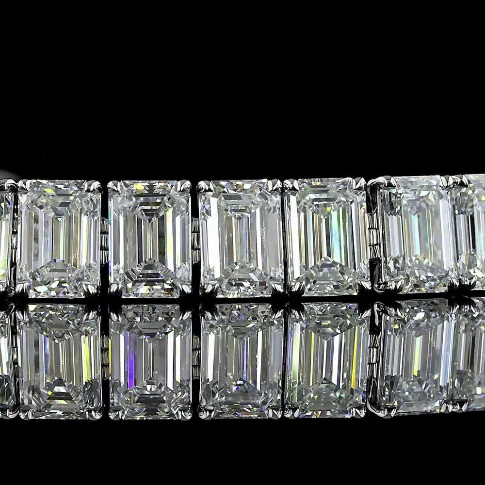 14K White Gold Emerald Cut Lab Diamond Tennis Bracelet - 38 Stones 17.63 Carat Total Weight E-F VS Clarity - Covaloro Fine Jewelry