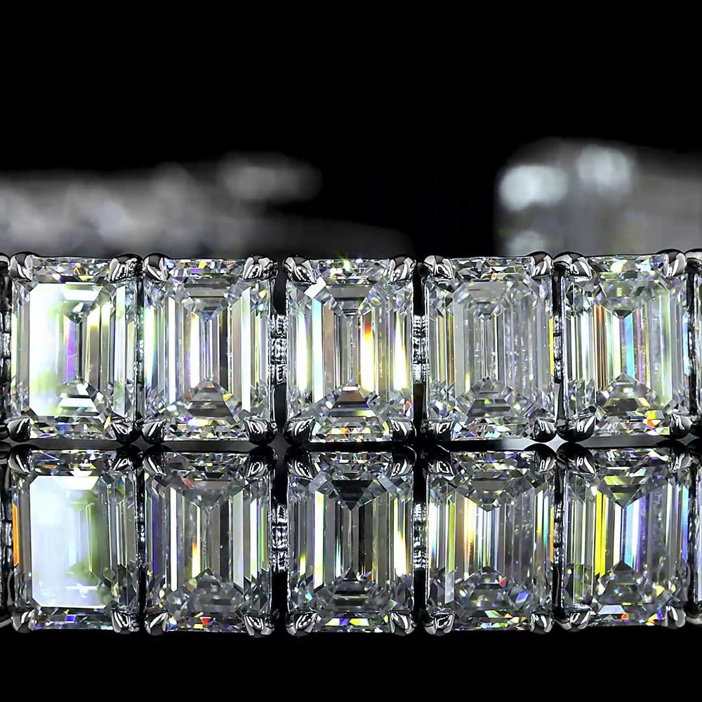 14K White Gold Emerald Cut Lab Diamond Tennis Bracelet - 44 Stones, 21.47 Carat Total Weight, E-F Color VS Clarity, North-South Prong Setting - Covaloro Fine Jewelry