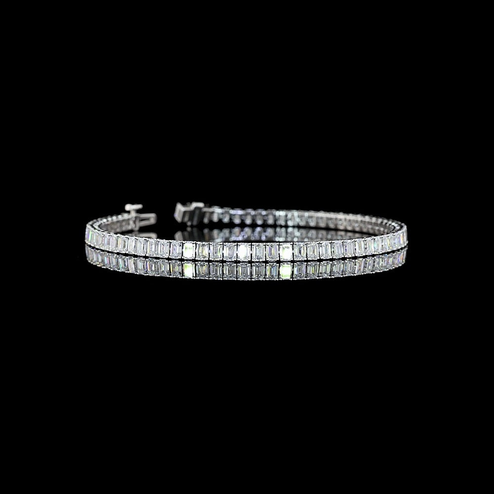 14K White Gold Emerald Cut Lab Diamond Tennis Bracelet - 6.91 Carat Total Weight, 72 Stones with E-F Color and VS Clarity - Covaloro Fine Jewelry
