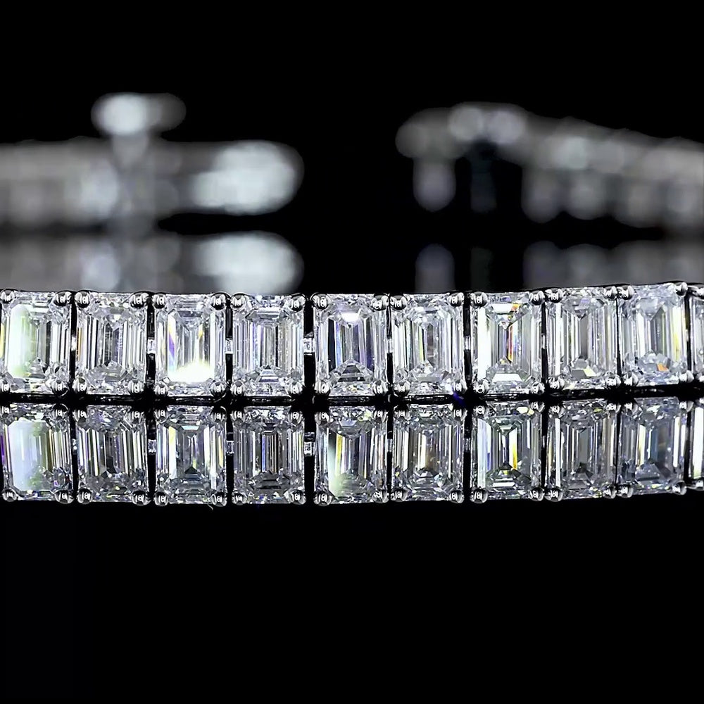 14K White Gold Emerald Cut Lab Diamond Tennis Bracelet - 6.91 Carat Total Weight, 72 Stones with E-F Color and VS Clarity - Covaloro Fine Jewelry