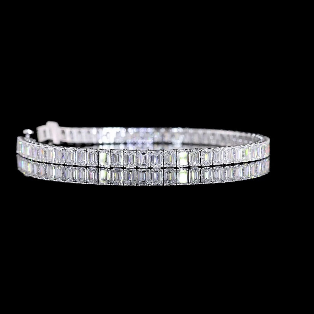 14K White Gold Emerald Cut Lab Diamond Tennis Bracelet - 61 Stones, 10.63 Total Carat Weight, E-F Color, VS Clarity - Covaloro Fine Jewelry