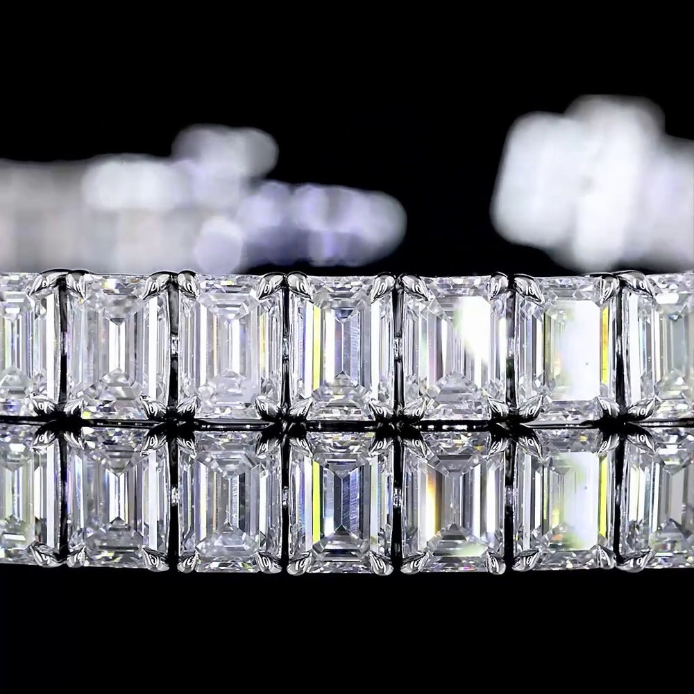 14K White Gold Emerald Cut Lab Diamond Tennis Bracelet - 61 Stones, 10.63 Total Carat Weight, E-F Color, VS Clarity - Covaloro Fine Jewelry