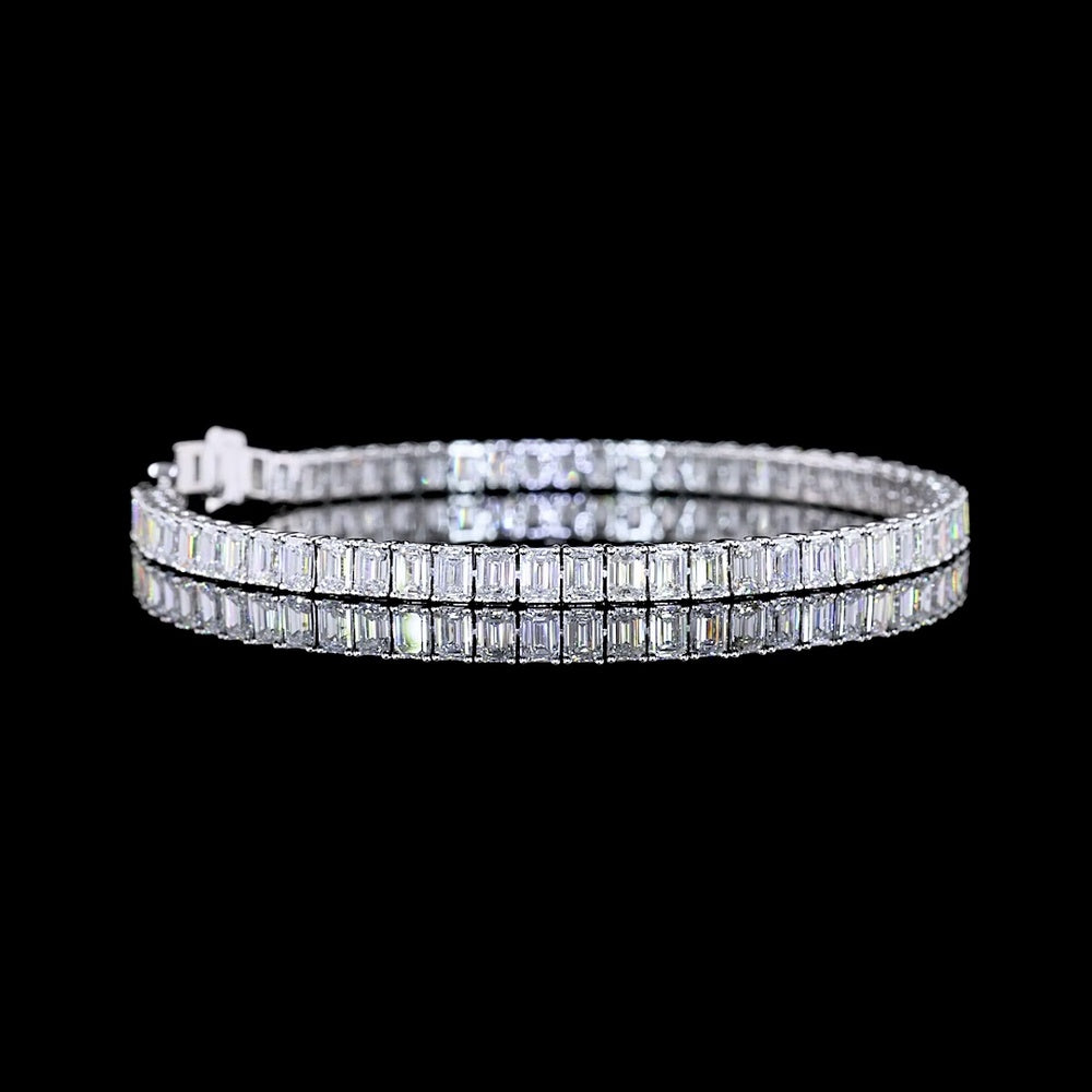 14K White Gold Emerald Cut Lab Diamond Tennis Bracelet - 9.38 Carat Total Weight with E-F VS Clarity Diamonds (Total Diamond Weight 18.76 Carats Including Setting) - Covaloro Fine Jewelry