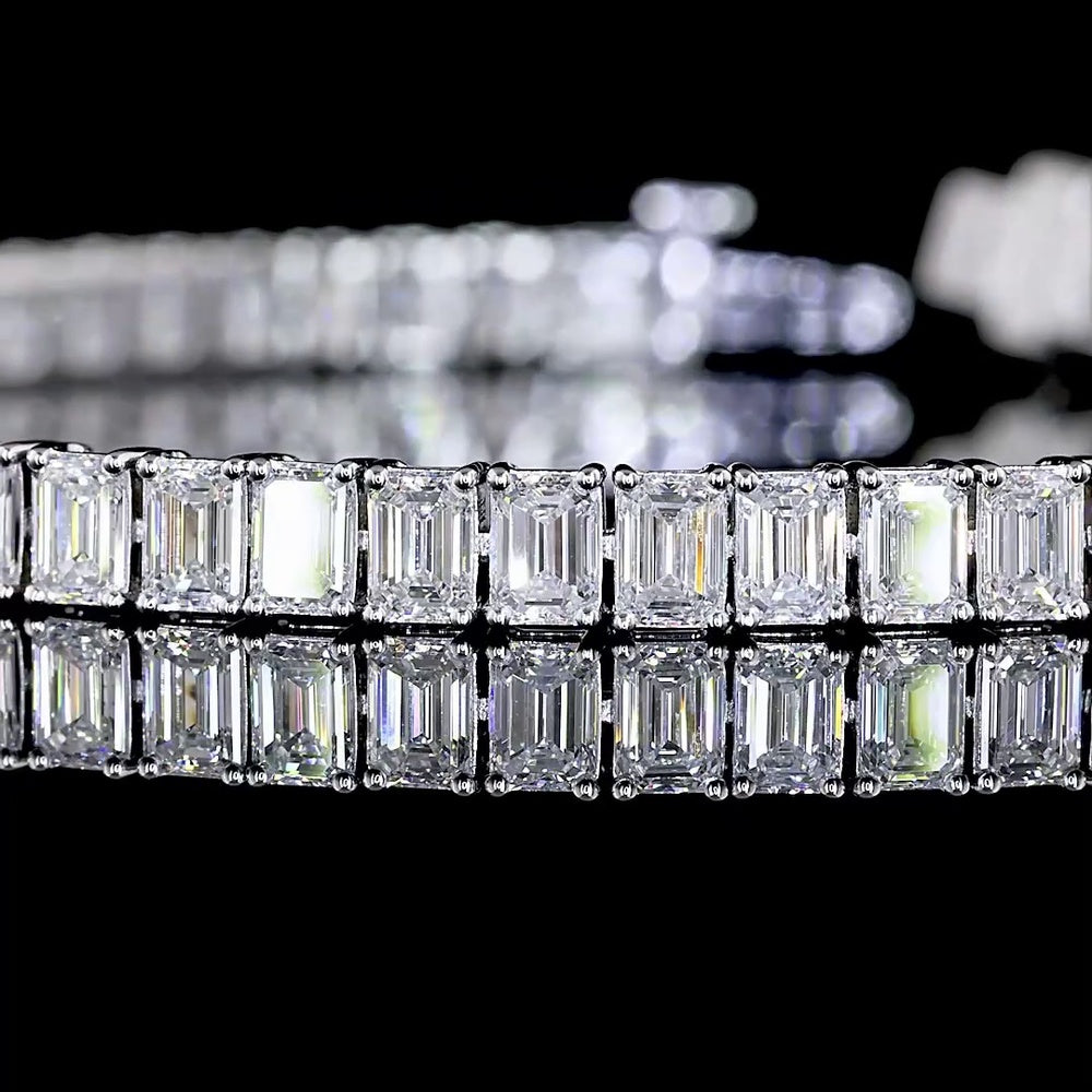 14K White Gold Emerald Cut Lab Diamond Tennis Bracelet - 9.38 Carat Total Weight with E-F VS Clarity Diamonds (Total Diamond Weight 18.76 Carats Including Setting) - Covaloro Fine Jewelry