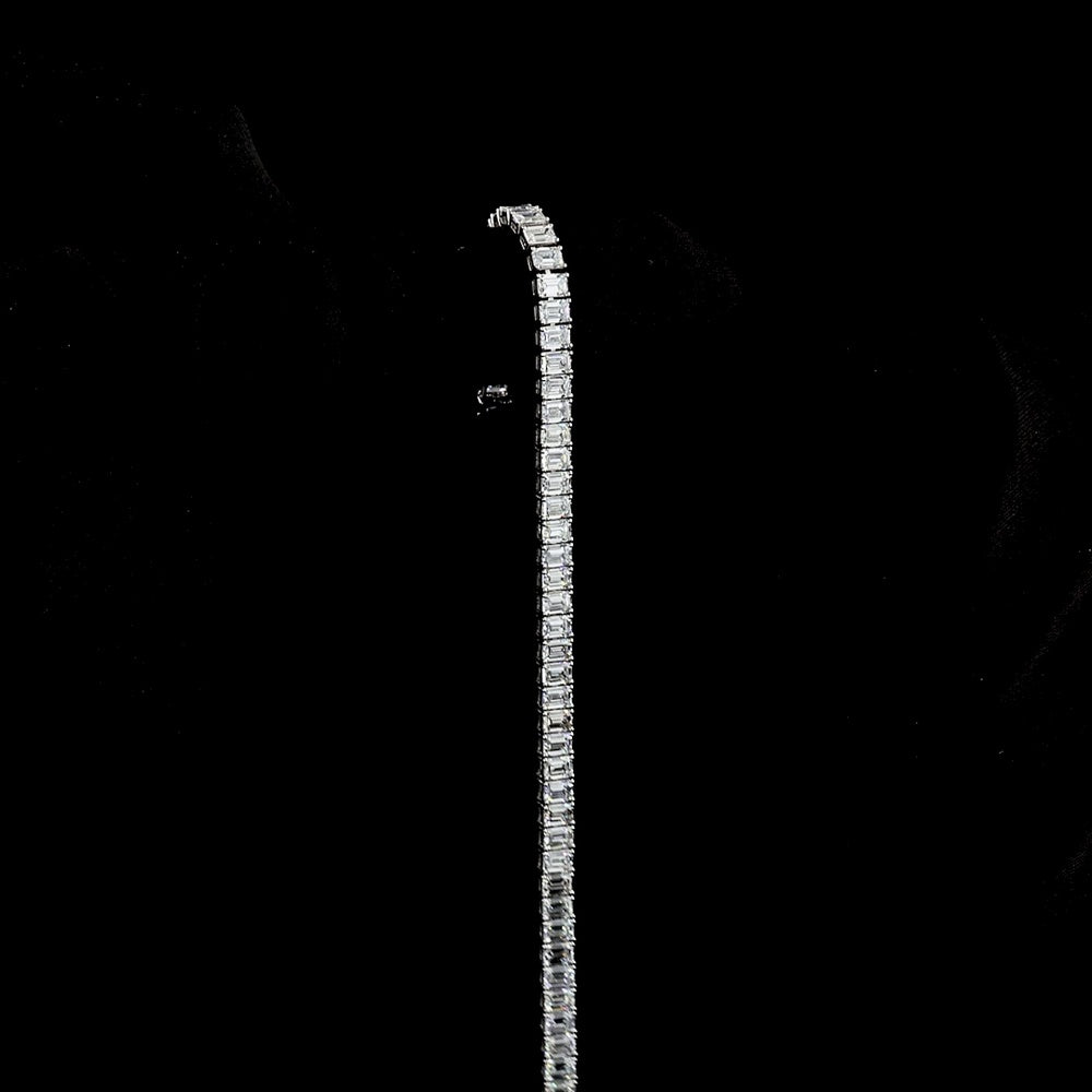 14K White Gold Emerald Cut Lab Diamond Tennis Bracelet - 9.38 Carat Total Weight with E-F VS Clarity Diamonds (Total Diamond Weight 18.76 Carats Including Setting) - Covaloro Fine Jewelry
